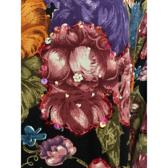 Vtg 80s Destination Other M L Shirt Oversize Floral Colorful Sequins Beaded - Picture 12 of 16